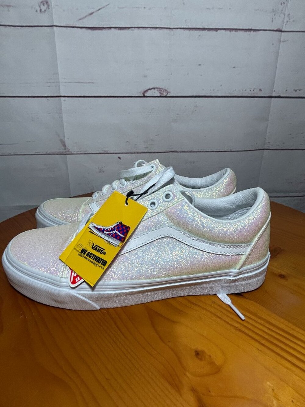 VANS Old Skool womens 8.5 UV Glitter Pink/White ow Top Lace-Up Sneakers NWT